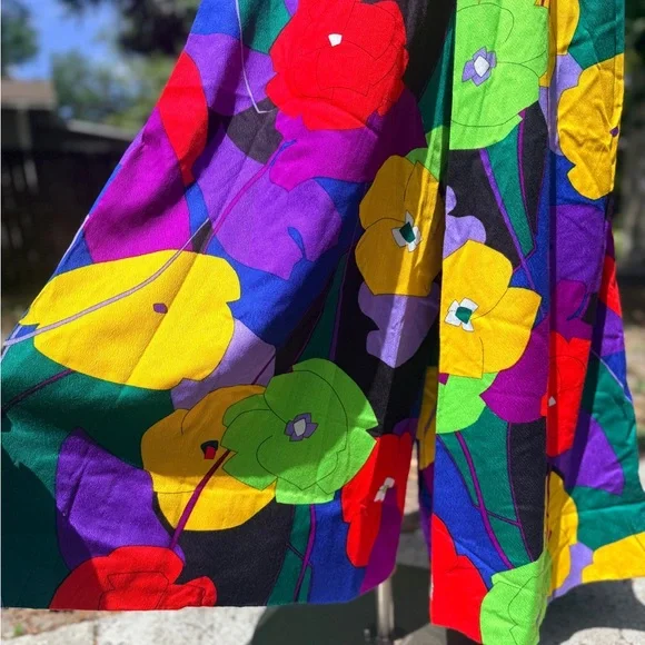 1960s 70s Handmade Day Flo Floral Barkcloth Palazzo Pants - Picture 8 of 13